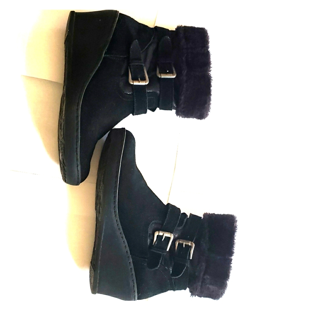 BareTraps black wedge heel side zip boot